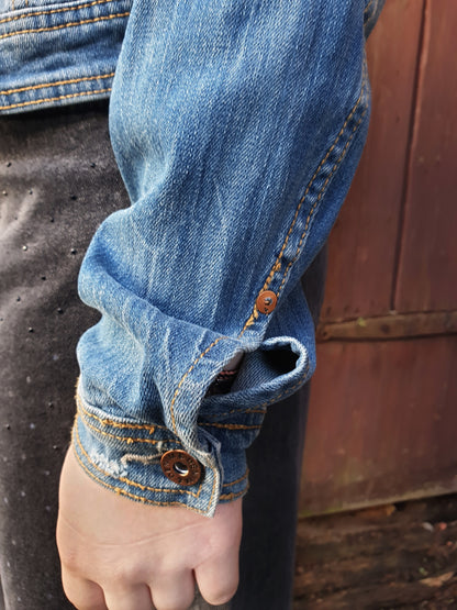 “Midnight Whiskers” – Hand-Painted Upcycled Denim Jacket