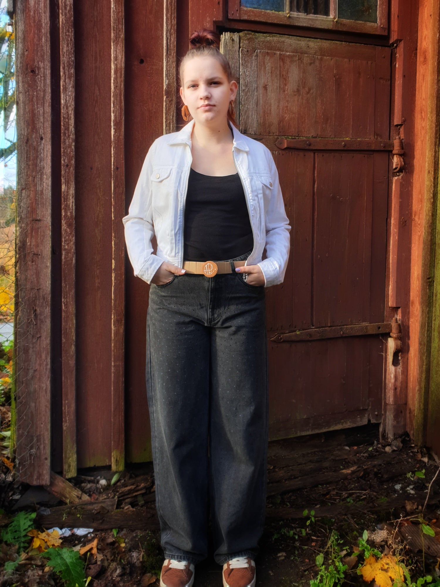 Front view of the reimagined cotton jacket with zipper closure and two chest pockets.