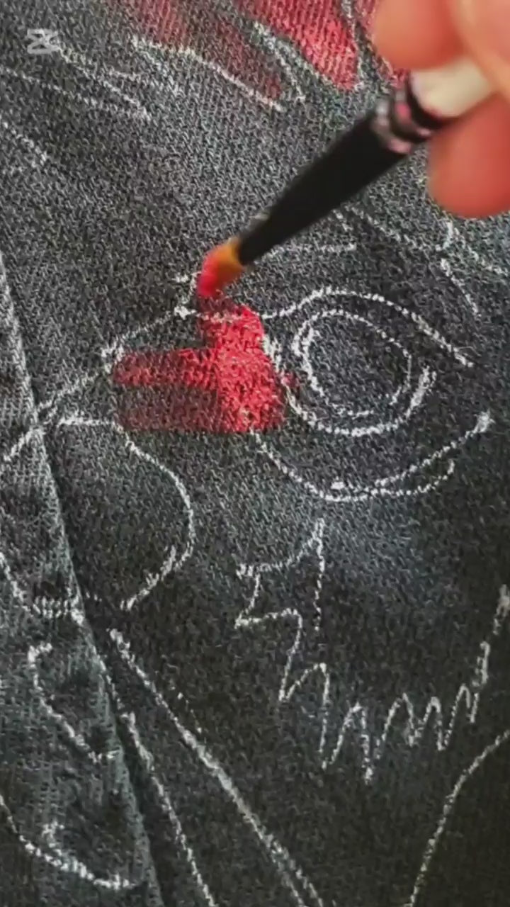 battle-rooster-hand-painted-upcycled-denim-jacket-on- one of a kind Hele Artwear